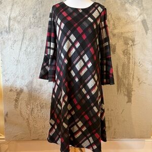 Plaid A-Line Flare Sleeve Preppy Chic Cozy Dress Sz M